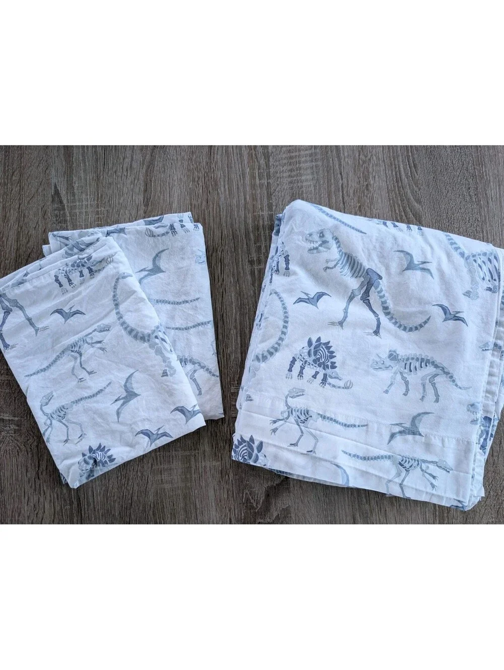 Pottery Barn Kids 100% Cotton Blue Dinosaur Dino Flat Sheet Pillowcases Full